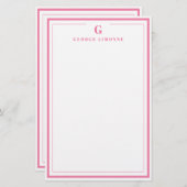 Papeterie Custom Monogram Pink Border Stationery (Devant / Derrière)