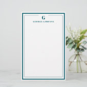 Papeterie Custom Monogram Teal Blue Border Stationery  (Debout devant)