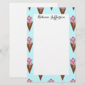 Papeterie Cute aquarelle Crème de glace rose pâle Motif Turq (Devant / Derrière)