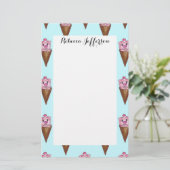 Papeterie Cute aquarelle Crème de glace rose pâle Motif Turq (Debout devant)