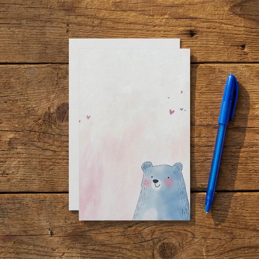 Papeterie Cute Bleu Ours doux pastel arrière - plan