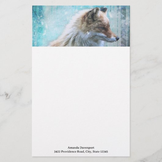 Papeterie Cute Furry Fox sur Blue Grunge Arrière - plan (Devant)