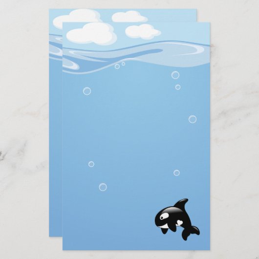 Papeterie Cute Orca Whale en Océan Bleu clair (Devant / Derrière)