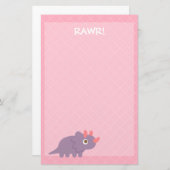 Papeterie Cute Purple triceratops dinosaure Papier à lettres (Devant / Derrière)