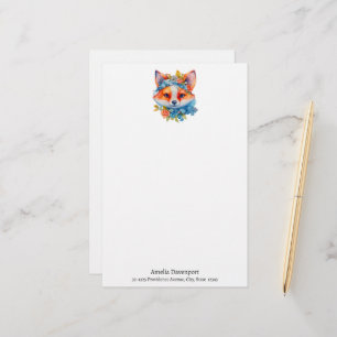 Papeterie Cute Renard orange avec Couronne florale