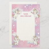 Papeterie Cute rose Unicorne Personnalisé Mitzvah Note (Devant / Derrière)