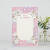 Papeterie Cute rose Unicorne Personnalisé Mitzvah Note (Debout devant)