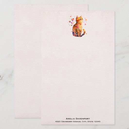 Papeterie Cute Tabby Chat avec Coeurs (Devant / Derrière)