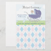 Papeterie Cute Vintage Blue Baby Boy Carriage (Devant / Derrière)