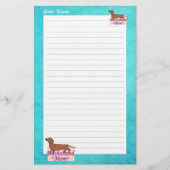 Papeterie Dachshund Votre Nom Maman Bordure Turquoise Papete (Devant)