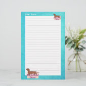 Papeterie Dachshund Votre Nom Maman Bordure Turquoise Papete (Debout devant)