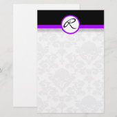 Papeterie Damas Ligne simple Monogramme violet (Devant / Derrière)