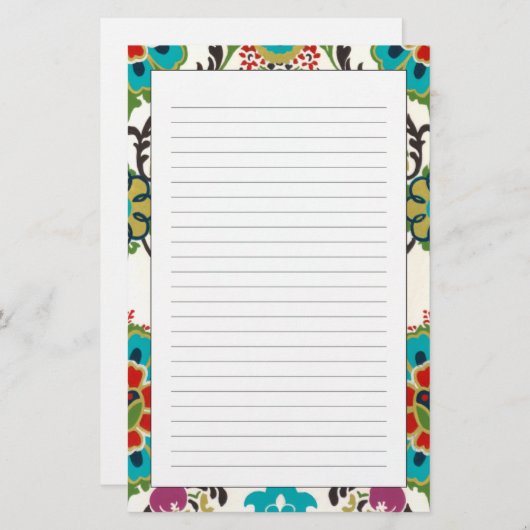 Papeterie Damask Floral Patterns Plum Turquoise (Devant / Derrière)