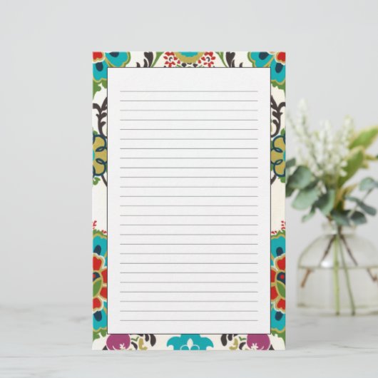 Papeterie Damask Floral Patterns Plum Turquoise (Debout devant)