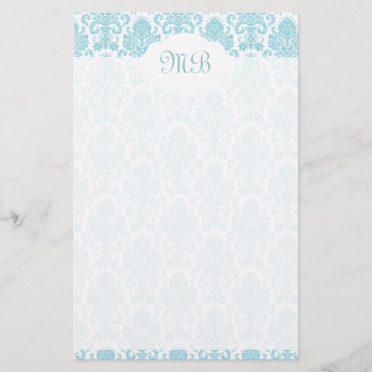 Papeterie Damassé bleue décorée d'un monogramme (Devant)