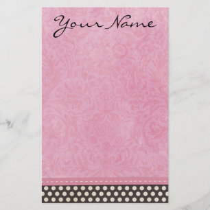 Papeterie Damassé rose personnalisée avec le point de polk