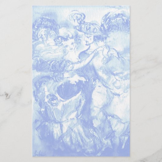 Papeterie DANSE CARNAVALE, bleu doux blanc (Devant)