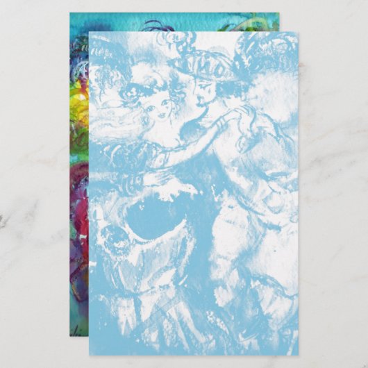 Papeterie DANSE CARNAVALE, bleu doux blanc (Devant / Derrière)