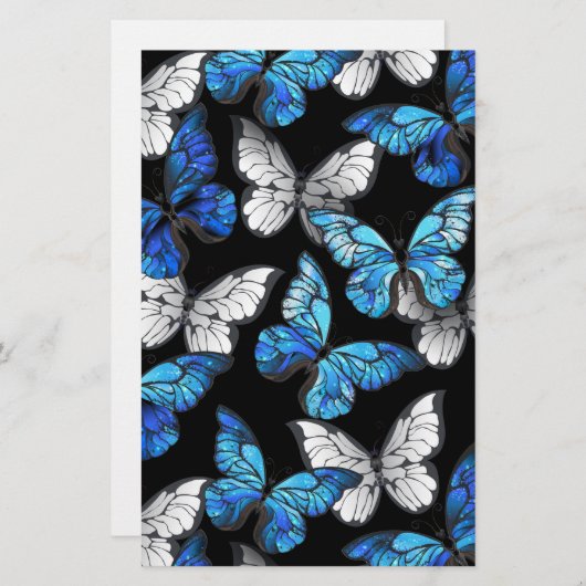 Papeterie Dark Seamless Pattern with Blue Butterflies Morpho (Devant / Derrière)