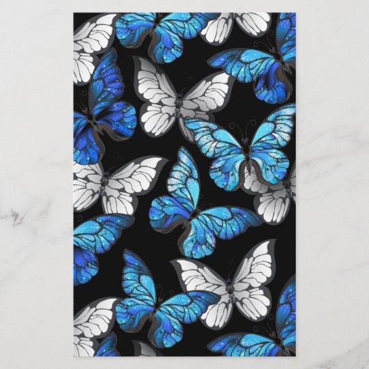Papeterie Dark Seamless Pattern with Blue Butterflies Morpho (Devant)