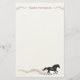 Papeterie de cheval personnalisée Cheval noir Fleu