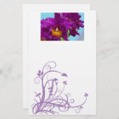 Papeterie de fleur avec les orchidées pourpres (Devant / Derrière)