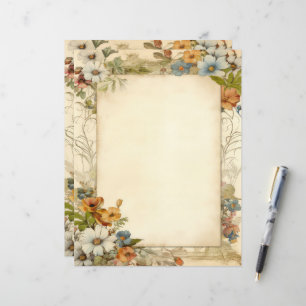 Papeterie de journal vintage antique floral démodé