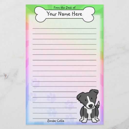Papeterie de Kawaii border collie (arc-en-ciel) (Devant)