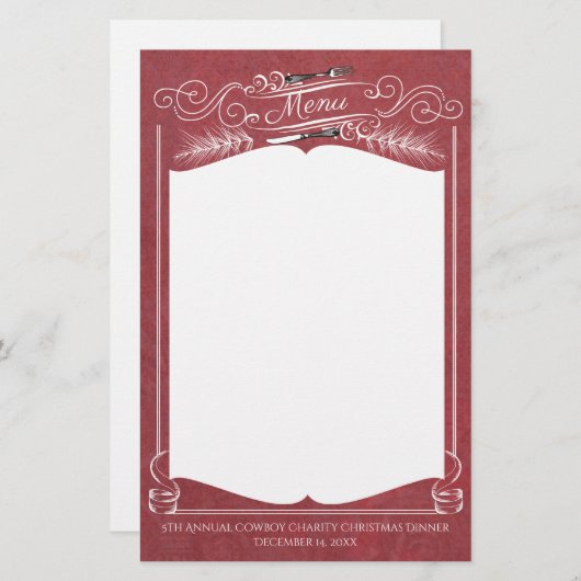 Papeterie de menu de vacances de Noël de pin de (Devant / Derrière)