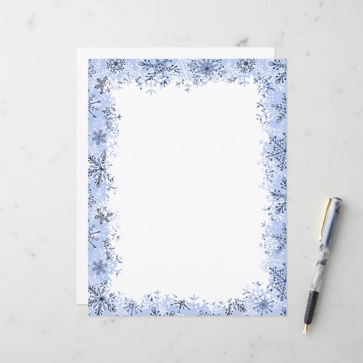 Papeterie de Noël à flocons de neige bleus (Devant/Arrière en situation)