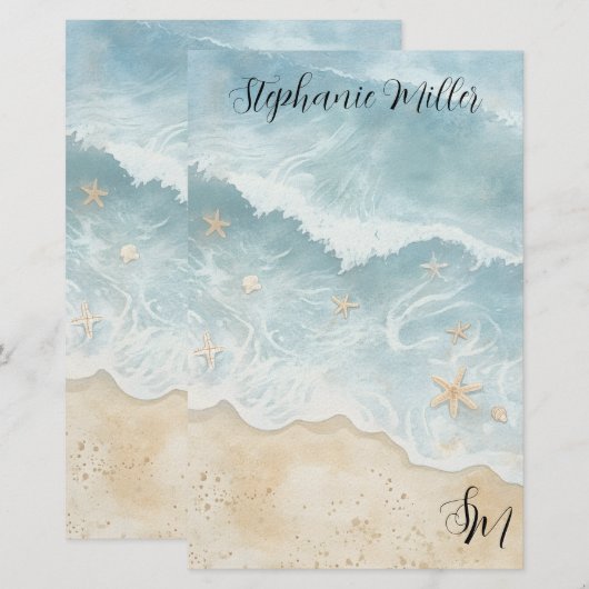 Papeterie de plage à l'aquarelle  (Devant / Derrière)
