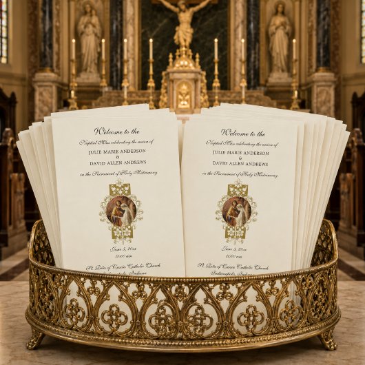 Papeterie de programme de mariage catholique éléga