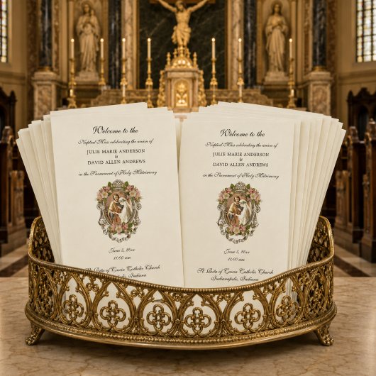 Papeterie de programme de mariage catholique éléga