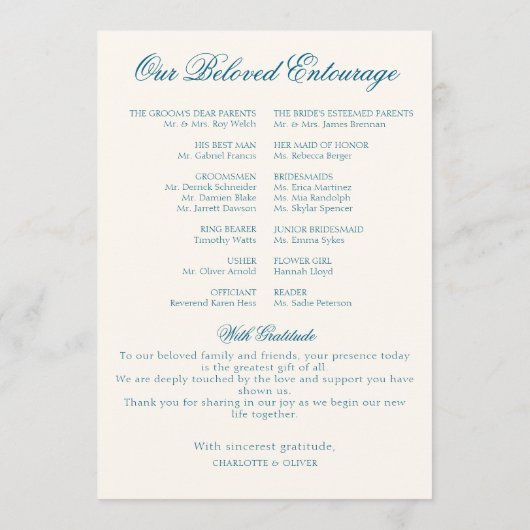 Papeterie de programme de mariage en toile de Jouy (Dos)