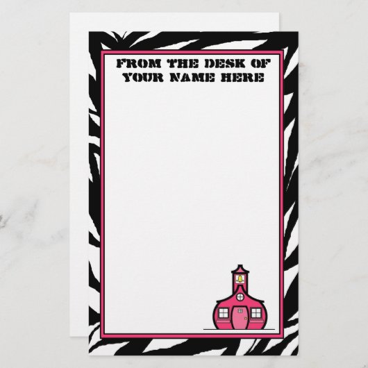 Papeterie d'école de zèbre (Devant / Derrière)