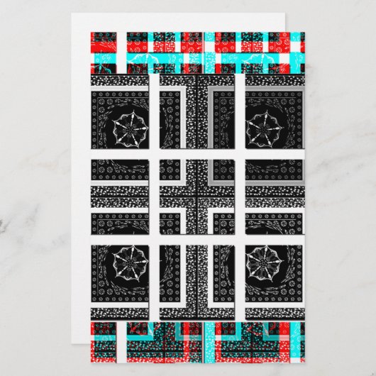 Papeterie Design graphique À damiers noir, blanc et rouge (Devant / Derrière)