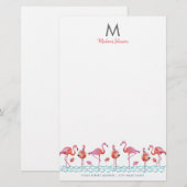 Papeterie Dessin de monogramme de flamants roses et oiseaux (Devant / Derrière)