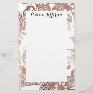 Papeterie Dessins floraux rustiques d'or rose vintage de