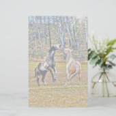 Papeterie Deux Chevaux de Peinture Pinto Jouant Équine Art D (Debout devant)