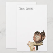 Papeterie Deux hiboux sur l'aquarelle | de branche ajoutent (Devant / Derrière)