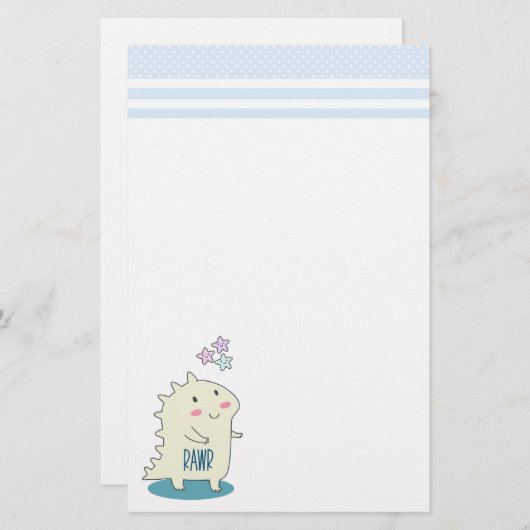 Papeterie Dino Jaune mignon avec des étoiles joyeuses (Devant / Derrière)