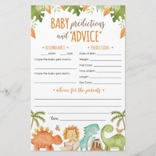Papeterie Dinosaur Baby Predictions and Advice Card (Devant)