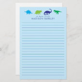 Papeterie Dinosaur bleu Cute Dino (Devant / Derrière)