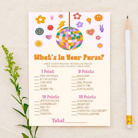 Papeterie Discothèque Retro 70's What's In Purse Baby shower