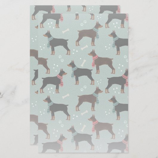 Papeterie Dobermans rouges et noirs dans Scarves Motif d'hiv (Devant / Derrière)