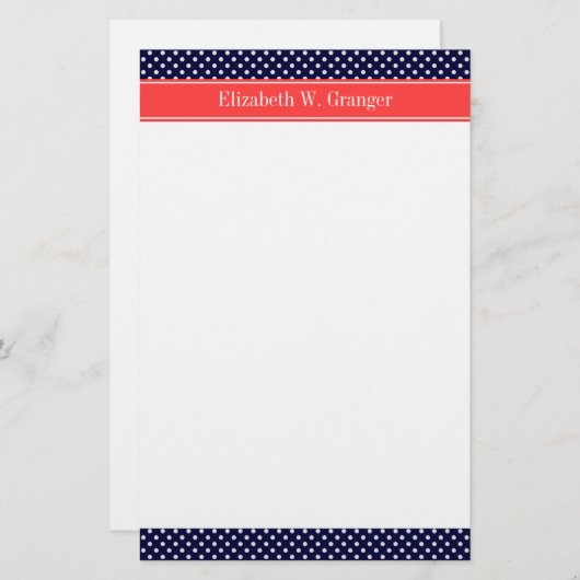 Papeterie Dots Coral Name Monogram (Devant / Derrière)