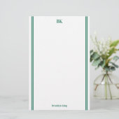 Papeterie Double trait vert foncé Monogramme et nom (Debout devant)