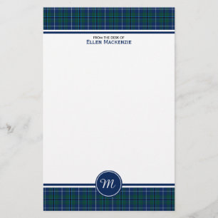 Papeterie Douglas Clan Bleu foncé Tartan moderne Monogramme