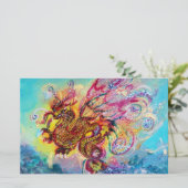 Papeterie DRAGON DE MER ENTRE VAGUES Imaginaire Bleu rose (Debout devant)