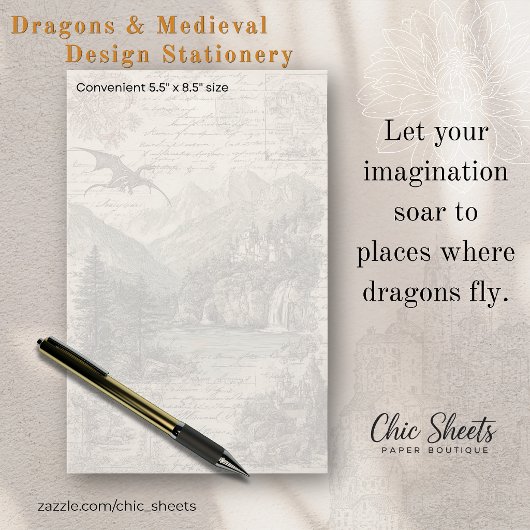 Papeterie Dragons et conception d'inspiration médiévale
